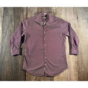 Peter Millar 100% Cotton Burgundy White Pattern Button Down Dress Shirt Large